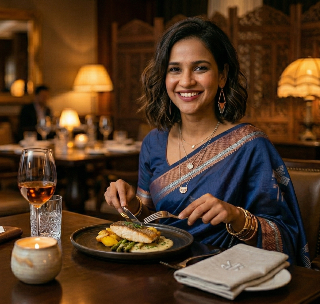 a customer enjoying her meal